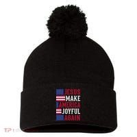 Jesus Make America Joyful Again - American Flag - Christian Pom Pom 12in Knit Beanie thumb 0