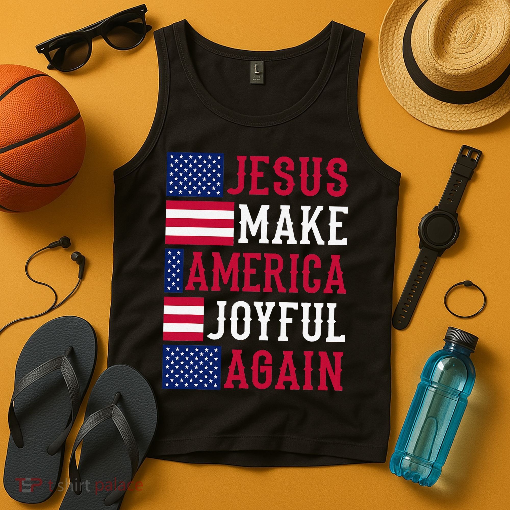 Jesus Make America Joyful Again - American Flag - Christian Tank Top