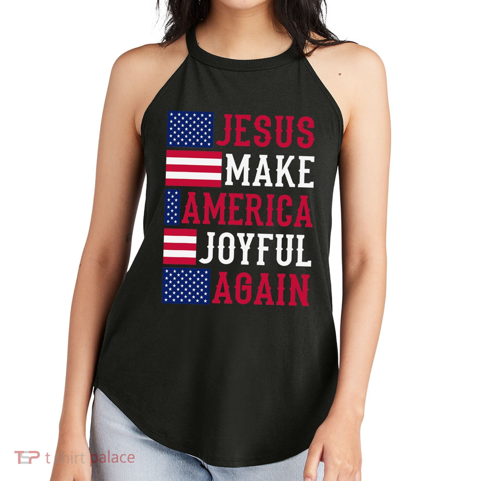 Jesus Make America Joyful Again - American Flag - Christian Women's Perfect Tri Rocker Tank