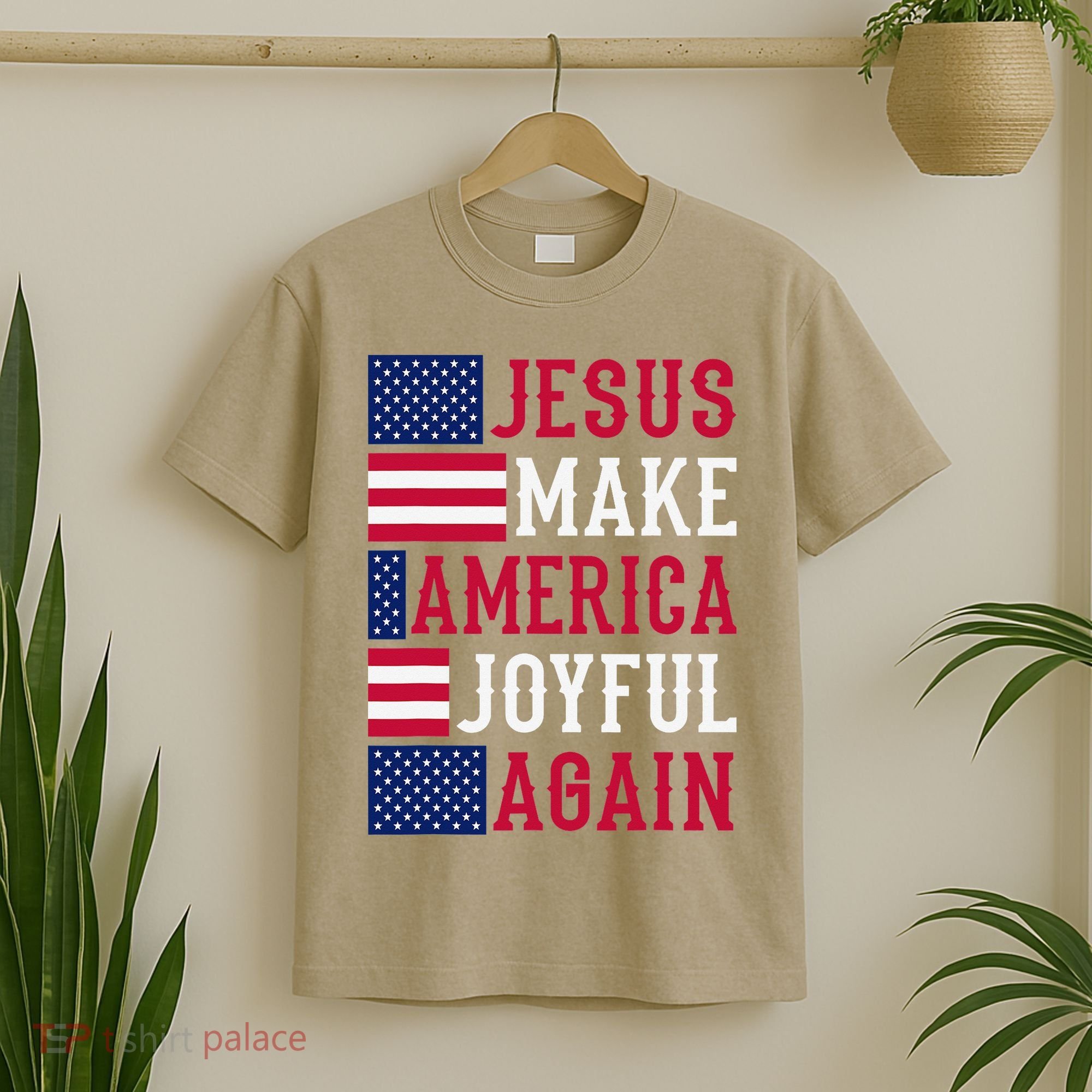 Jesus Make America Joyful Again - American Flag - Christian T-Shirt