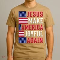 Jesus Make America Joyful Again - American Flag - Christian T-Shirt thumb 3