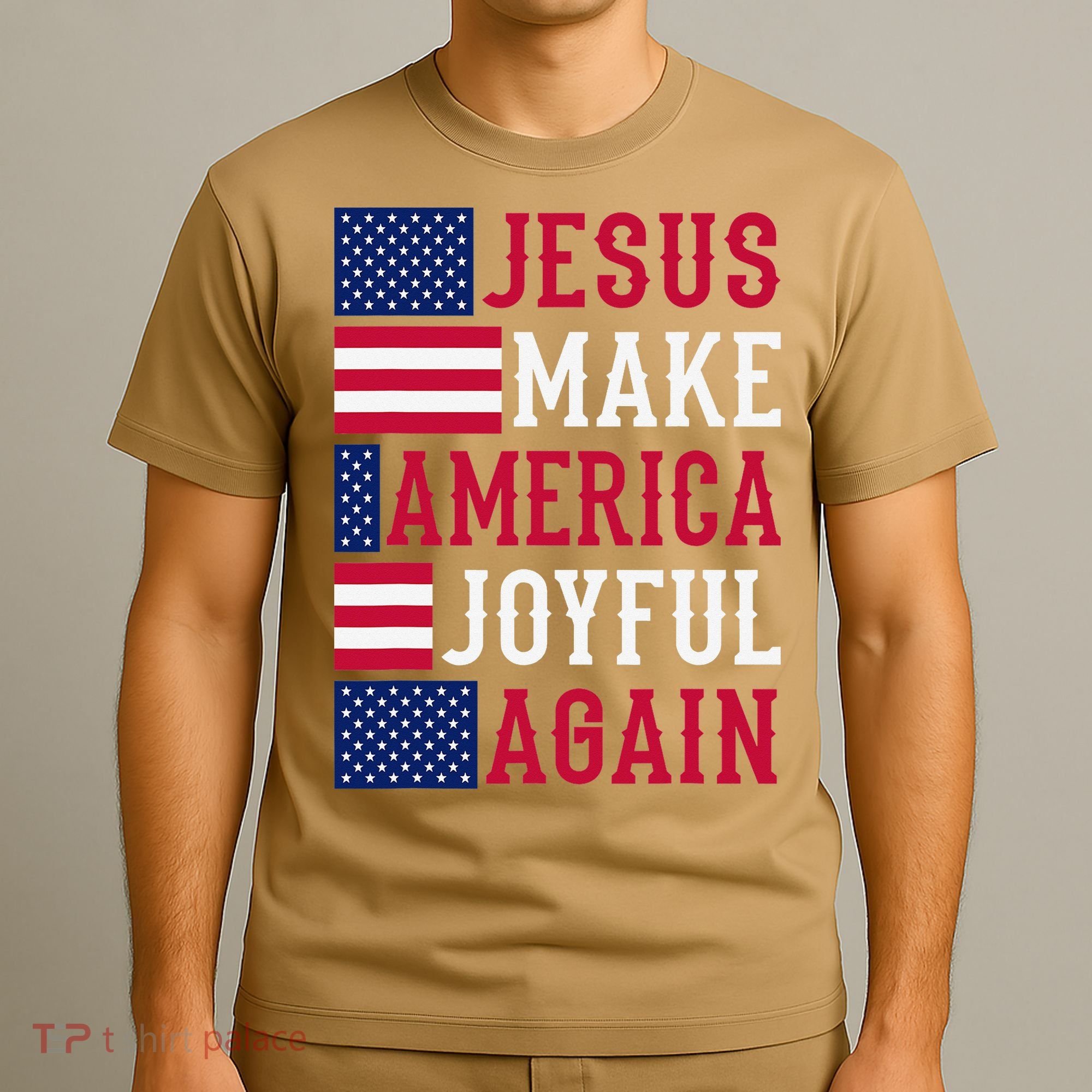 Jesus Make America Joyful Again - American Flag - Christian T-Shirt