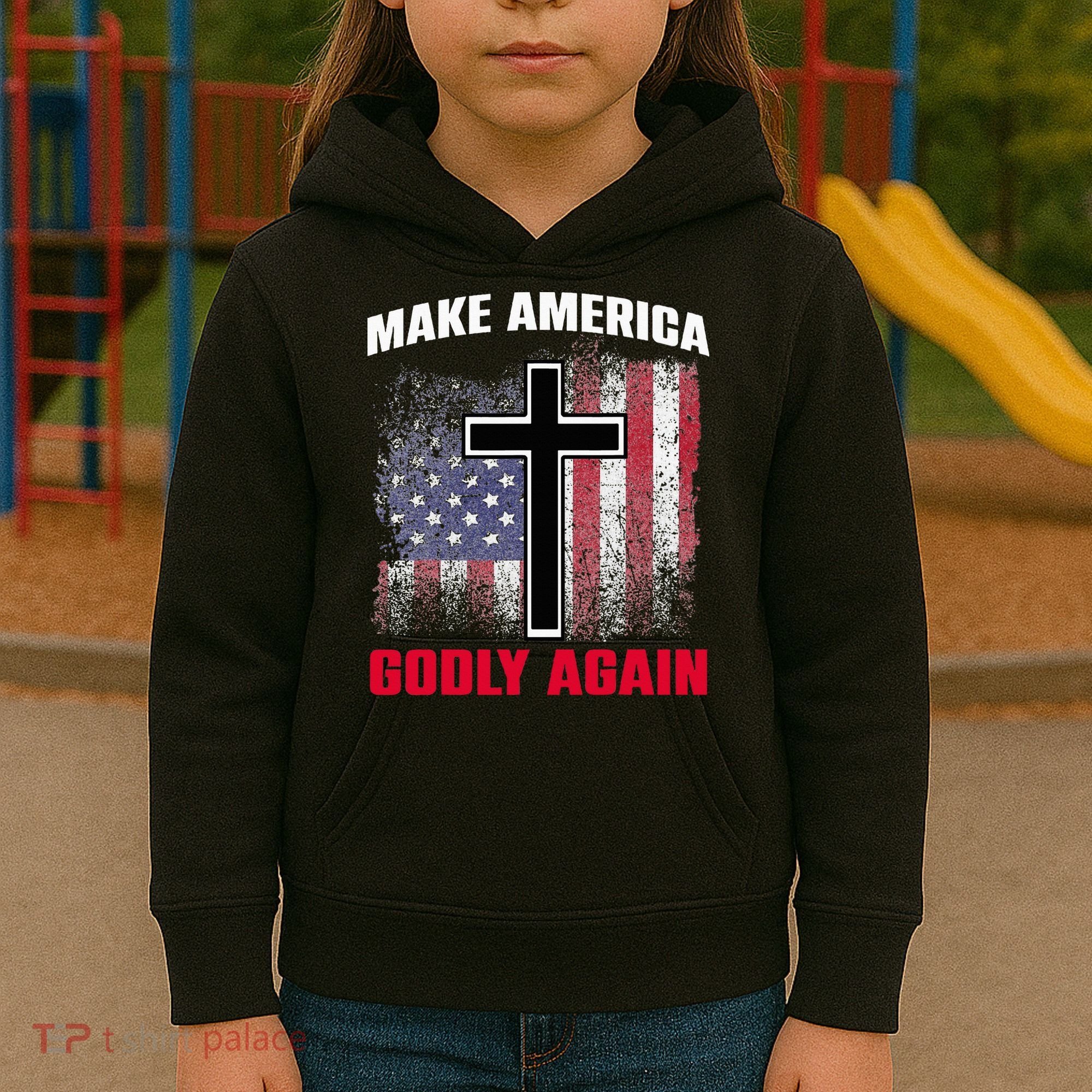 Jesus Make America Godly Again American Patriot Christian Kids Hoodie