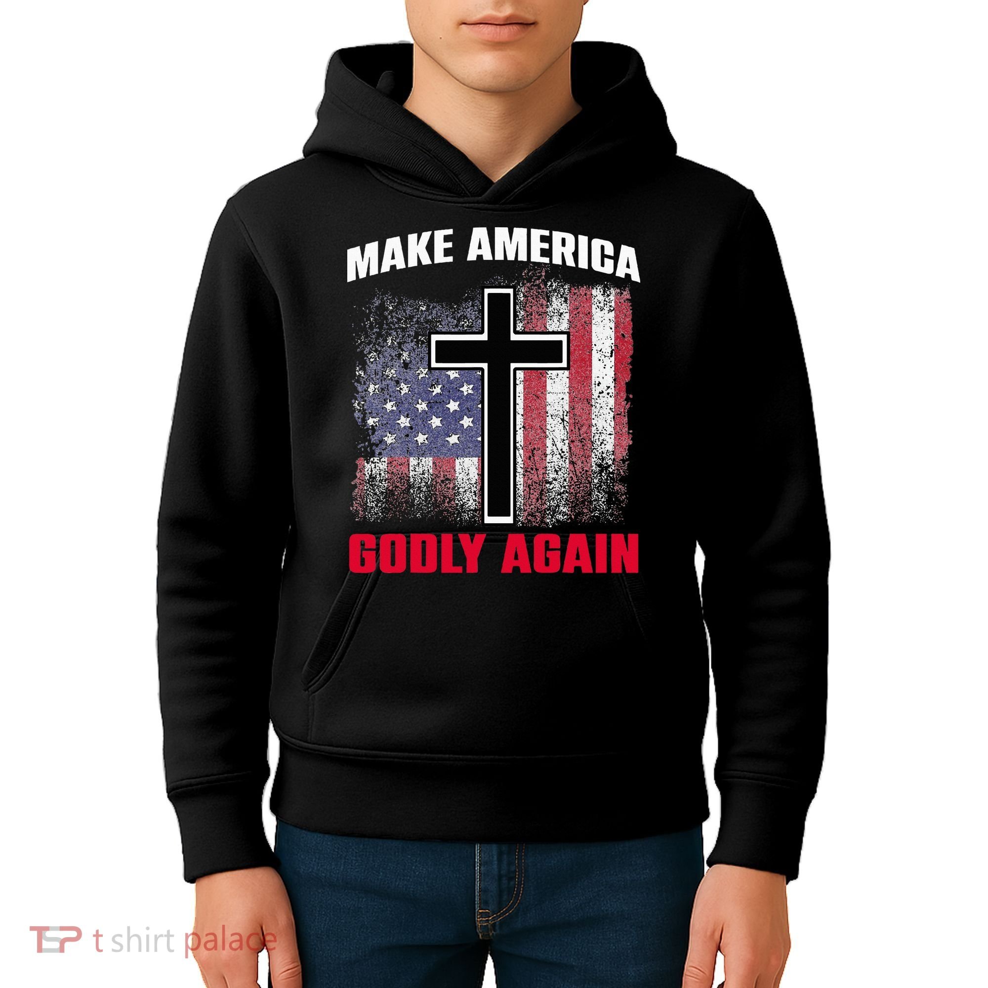 Jesus Make America Godly Again American Patriot Christian Kids Hoodie
