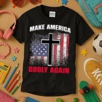 Jesus Make America Godly Again American Patriot Christian Kids T-Shirt thumb 3