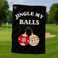 Jingle My Balls Shake My Presents Fun Couples Christmas Golf Towel thumb 1