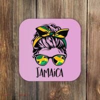 Jamaica  Messy Bun Jamaican Flag Jamaican Coaster thumb 0