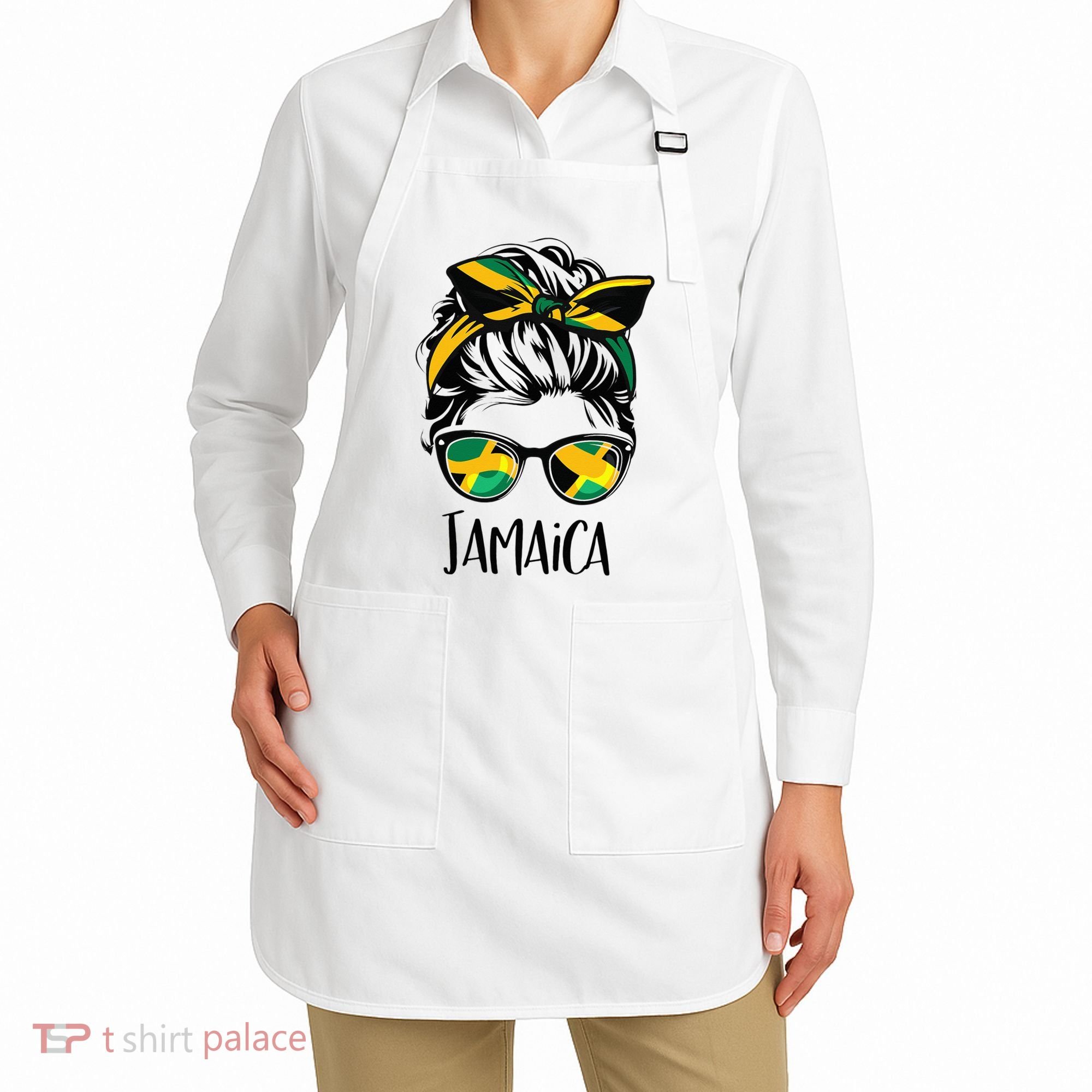 Jamaica  Messy Bun Jamaican Flag Jamaican Apron