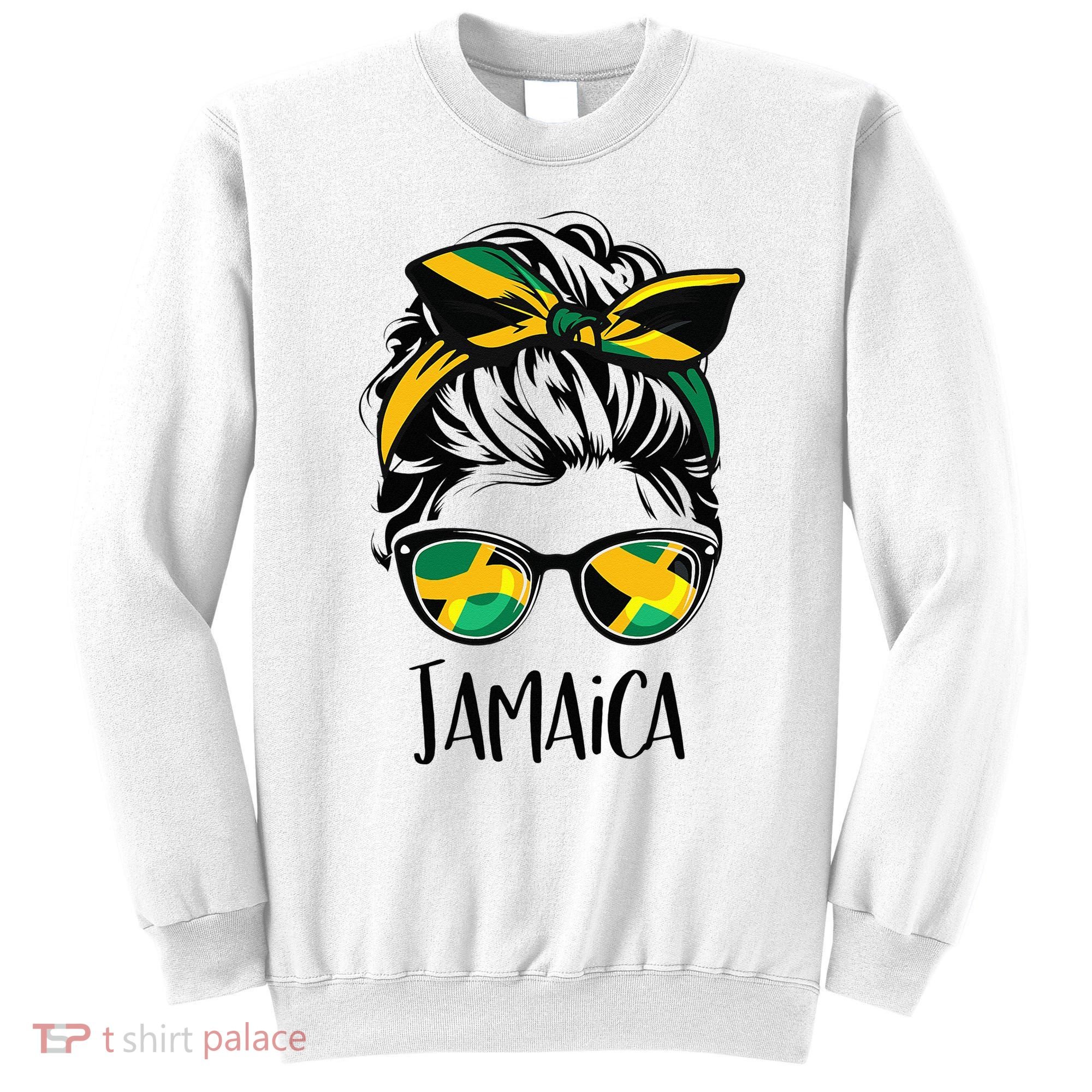 Jamaica  Messy Bun Jamaican Flag Jamaican Sweatshirt