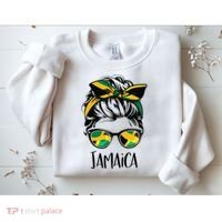 Jamaica  Messy Bun Jamaican Flag Jamaican Sweatshirt thumb 2