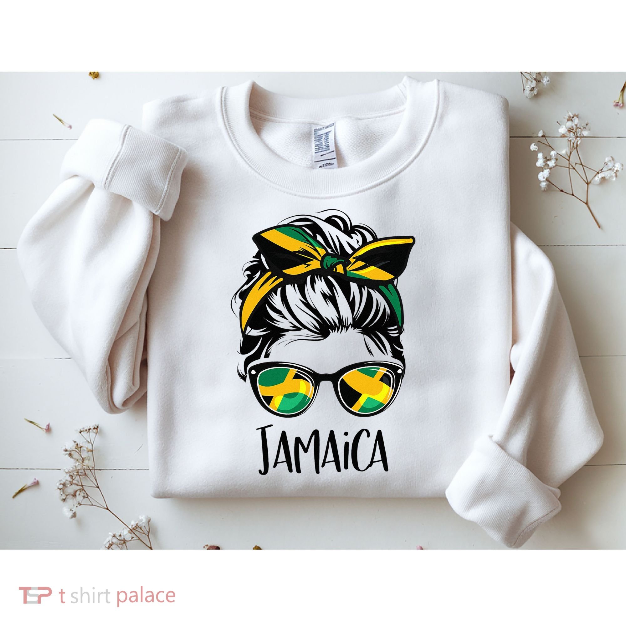 Jamaica  Messy Bun Jamaican Flag Jamaican Sweatshirt