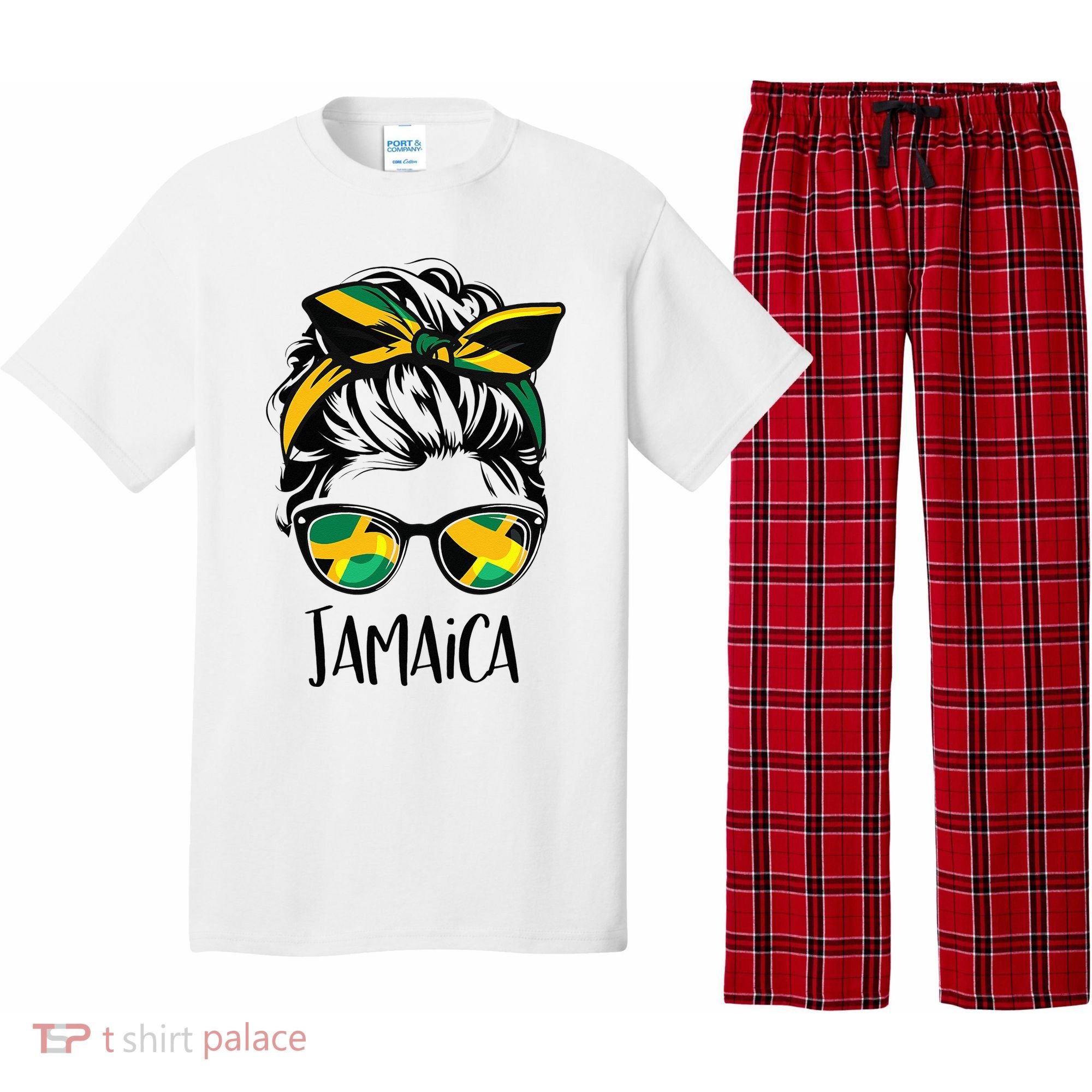 Jamaica  Messy Bun Jamaican Flag Jamaican Pajama Set