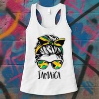 Jamaica  Messy Bun Jamaican Flag Jamaican Women's Tank Top thumb 3