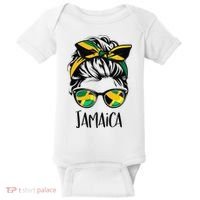 Jamaica  Messy Bun Jamaican Flag Jamaican Baby Bodysuit thumb 0