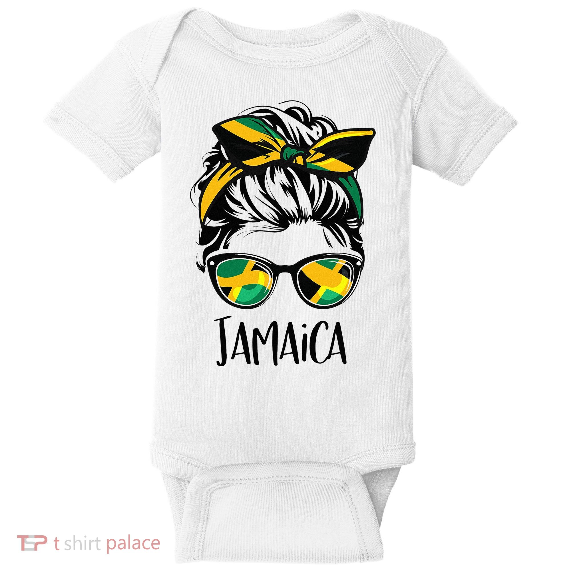 Jamaica  Messy Bun Jamaican Flag Jamaican Baby Bodysuit