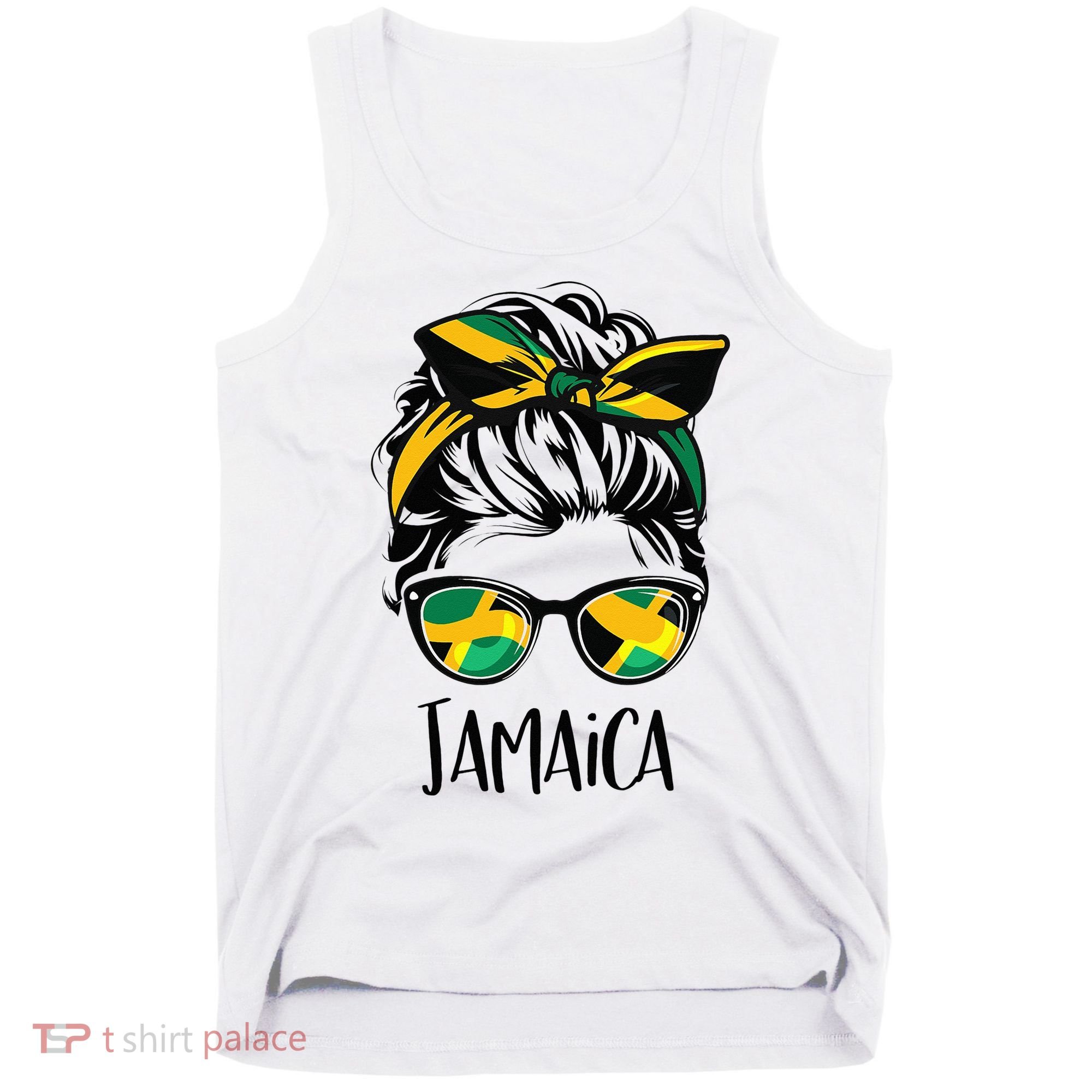 Jamaica  Messy Bun Jamaican Flag Jamaican Tank Top