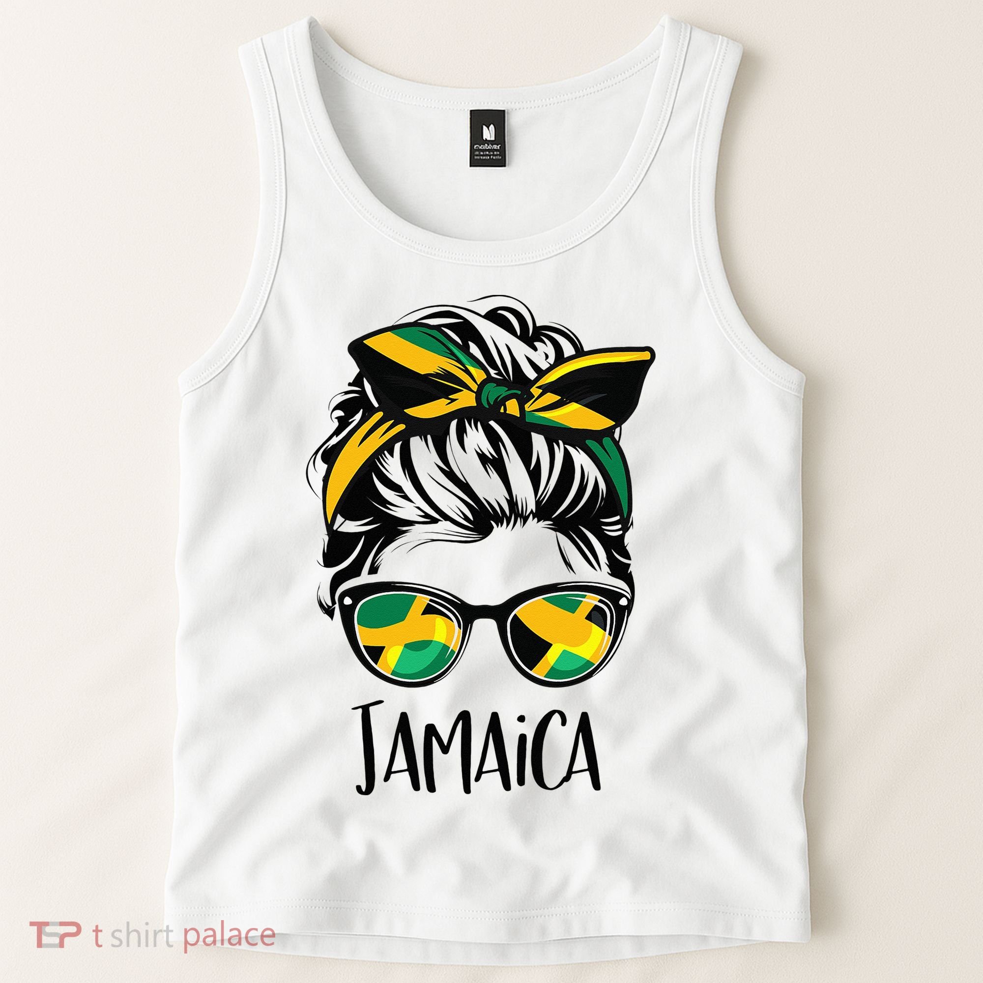 Jamaica  Messy Bun Jamaican Flag Jamaican Tank Top