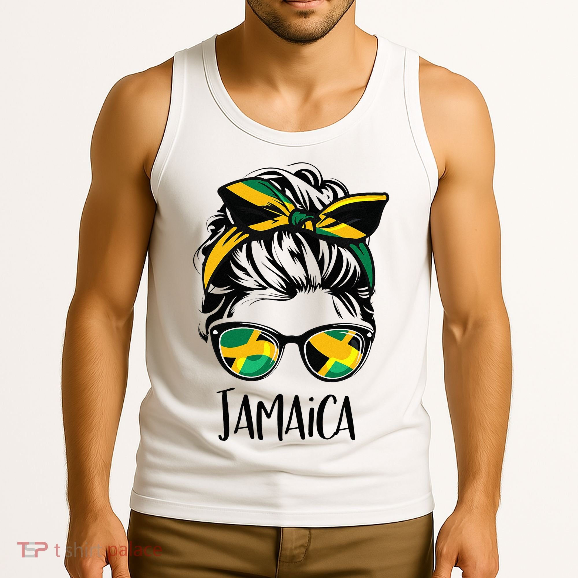 Jamaica  Messy Bun Jamaican Flag Jamaican Tank Top
