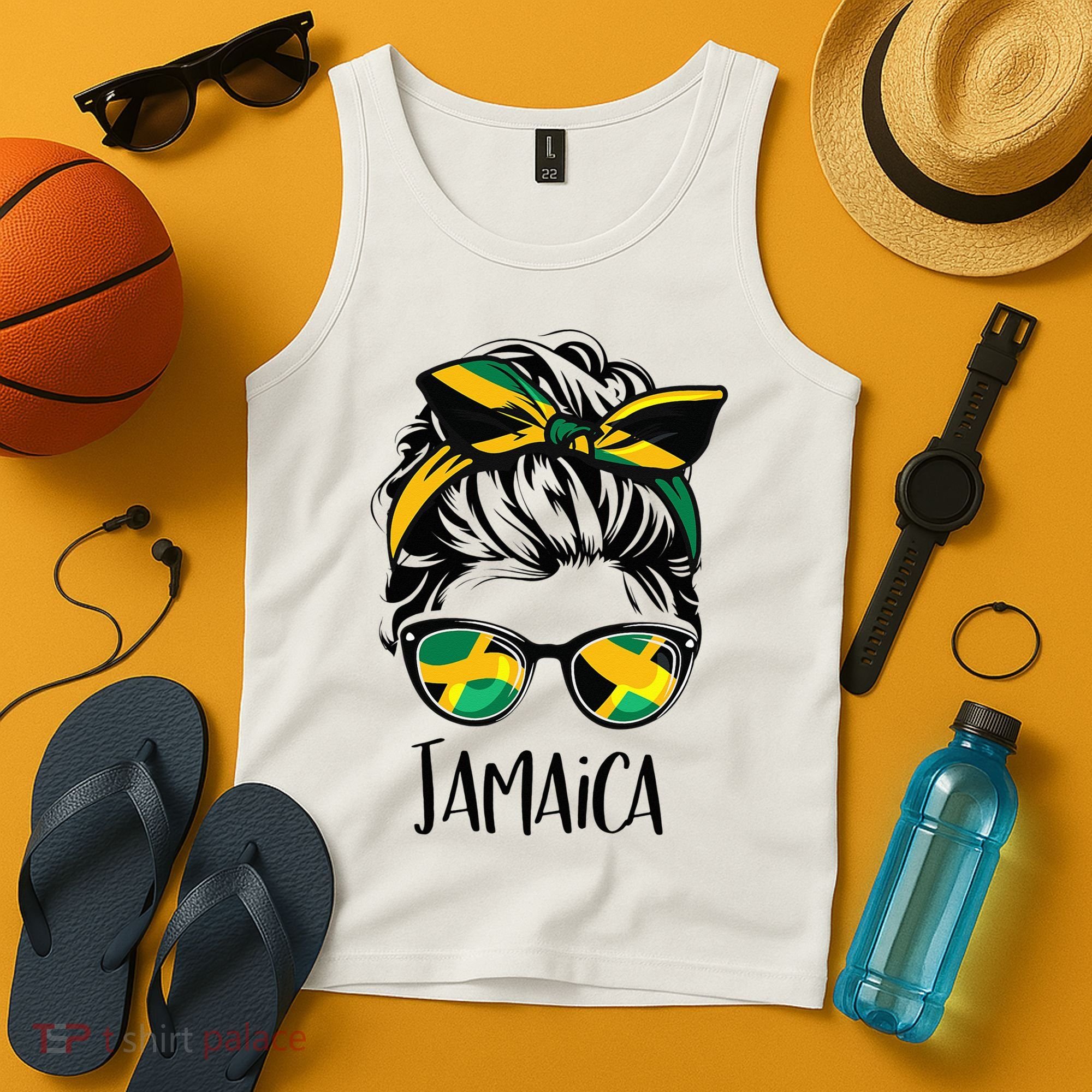 Jamaica  Messy Bun Jamaican Flag Jamaican Tank Top