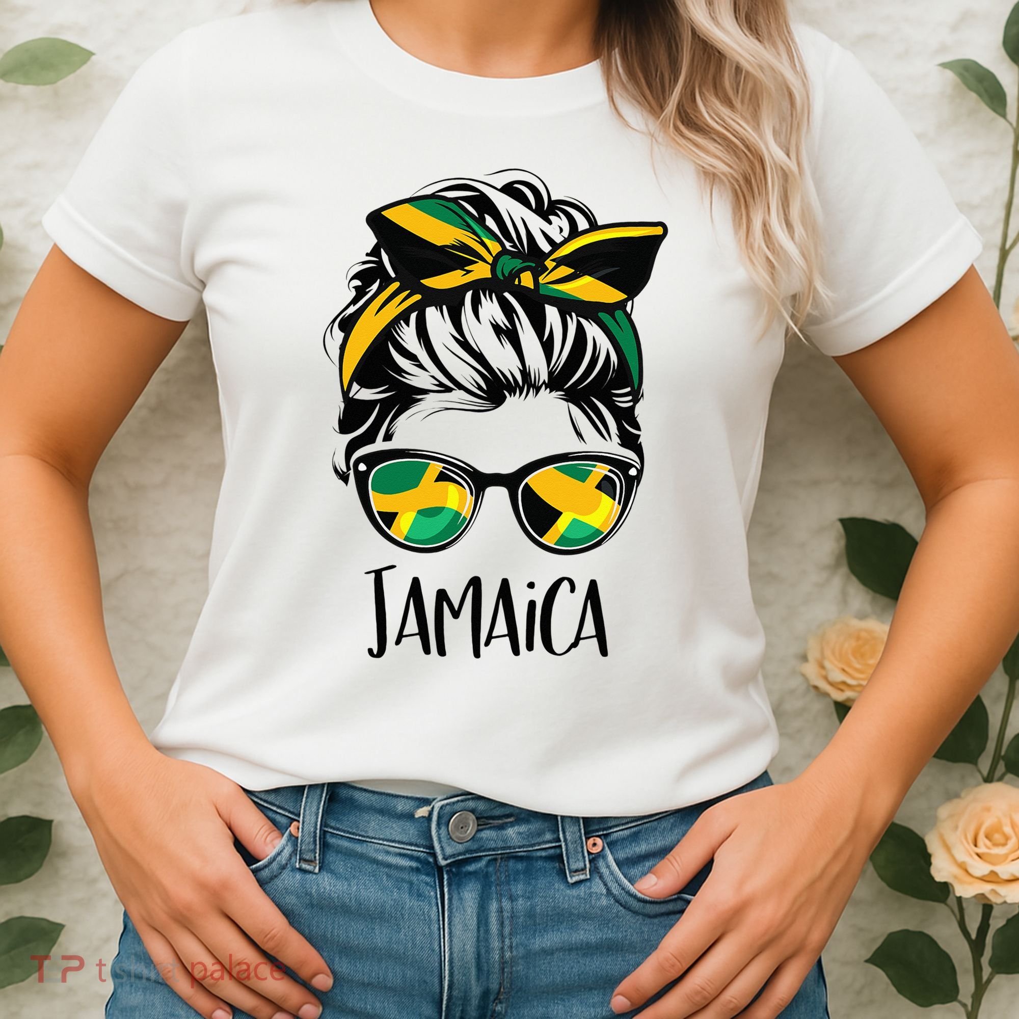 Jamaica  Messy Bun Jamaican Flag Jamaican Women's T-Shirt