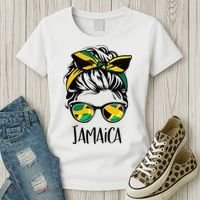Jamaica  Messy Bun Jamaican Flag Jamaican Women's T-Shirt thumb 3