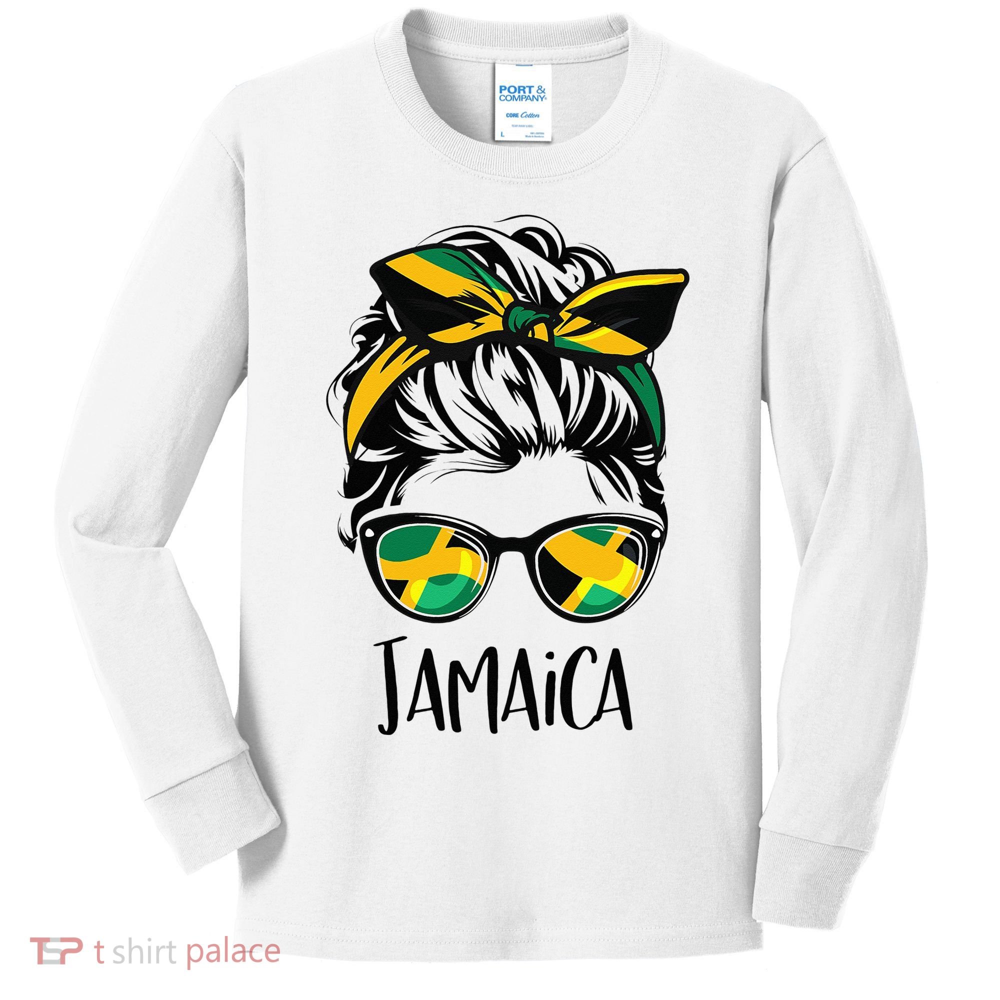 Jamaica  Messy Bun Jamaican Flag Jamaican Kids Long Sleeve Shirt