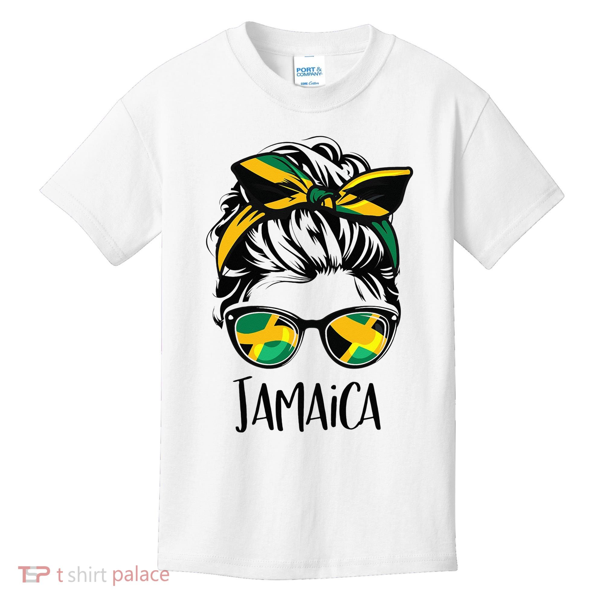 Jamaica  Messy Bun Jamaican Flag Jamaican Kids T-Shirt