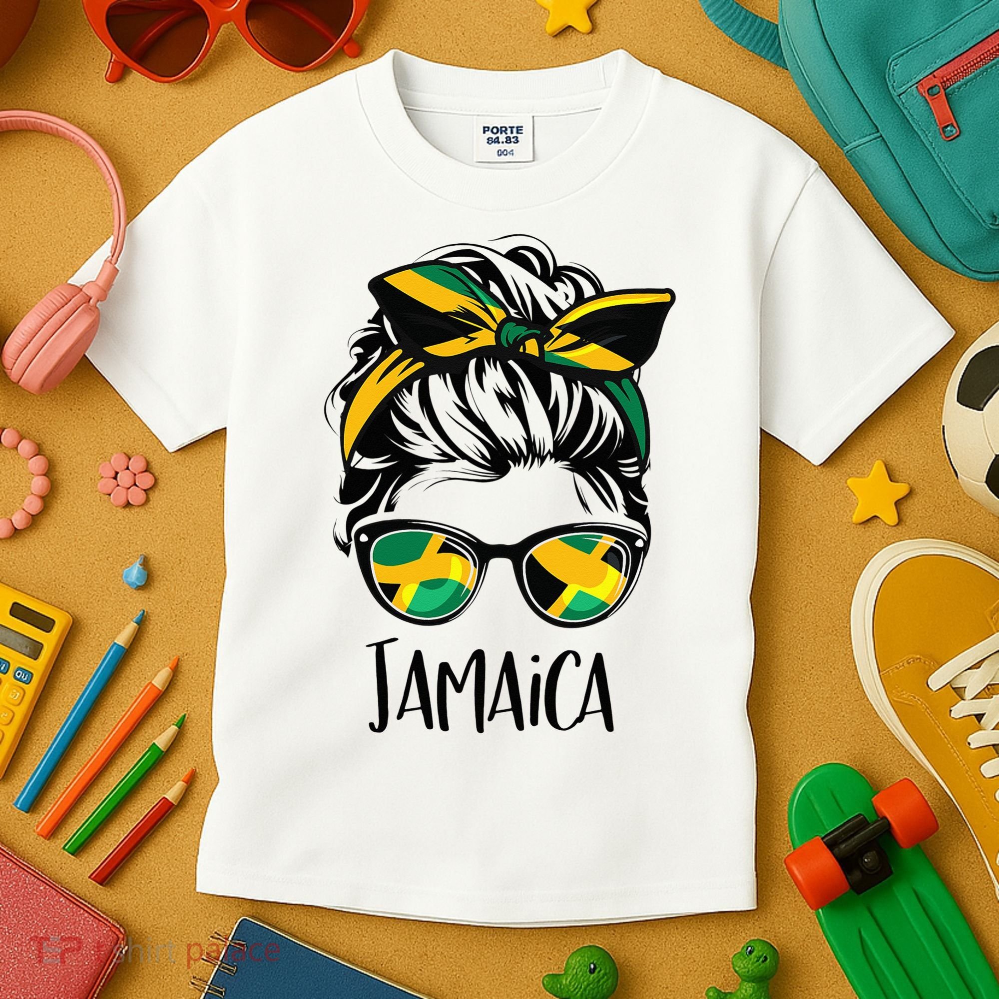 Jamaica  Messy Bun Jamaican Flag Jamaican Kids T-Shirt