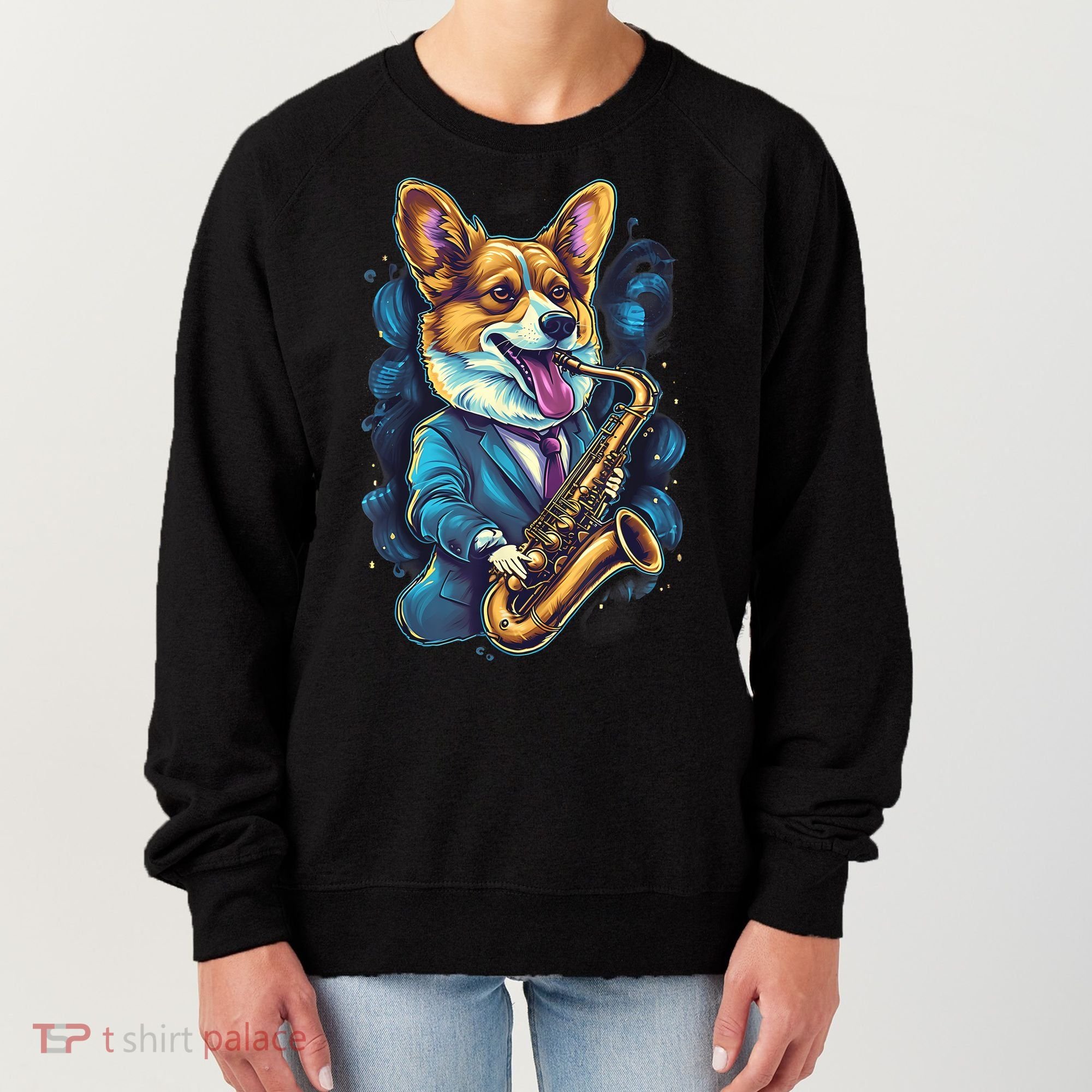 Jazz Musician Corgi Dog Saxophone Women's Sweatshirt