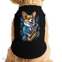 Jazz Musician Corgi Dog Saxophone Doggie Tank thumb 0