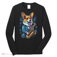 Jazz Musician Corgi Dog Saxophone Long Sleeve Shirt thumb 0