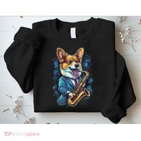 Jazz Musician Corgi Dog Saxophone Sweatshirt thumb 2
