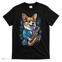 Jazz Musician Corgi Dog Saxophone T-Shirt thumb 0
