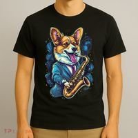 Jazz Musician Corgi Dog Saxophone T-Shirt thumb 3