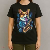 Jazz Musician Corgi Dog Saxophone T-Shirt thumb 4