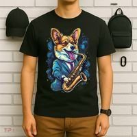 Jazz Musician Corgi Dog Saxophone T-Shirt thumb 6