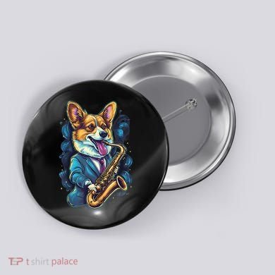 Jazz Musician Corgi Dog Saxophone Button