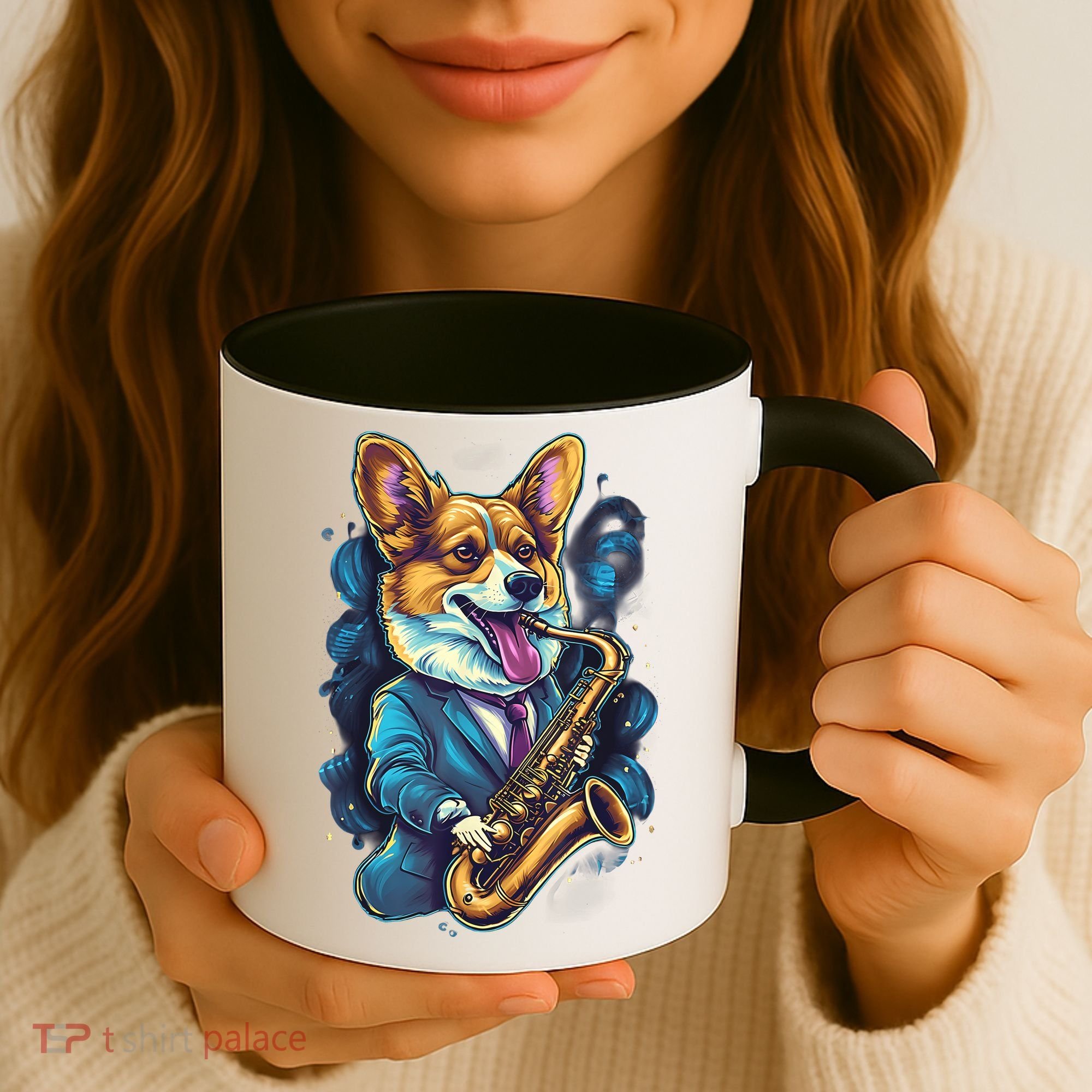 Jazz Musician Corgi Dog Saxophone Coffee Mug