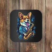 Jazz Musician Corgi Dog Saxophone Coaster thumb 0