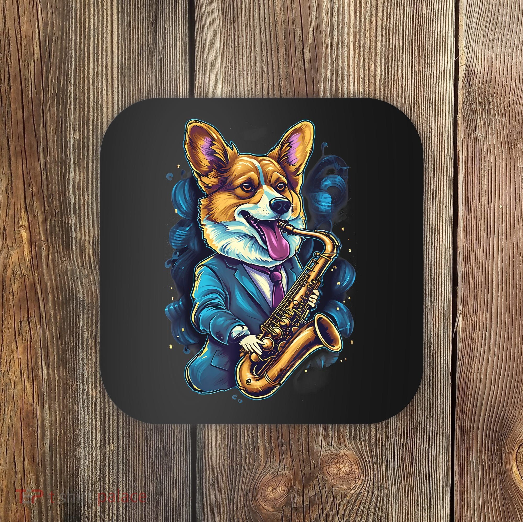 Jazz Musician Corgi Dog Saxophone Coaster