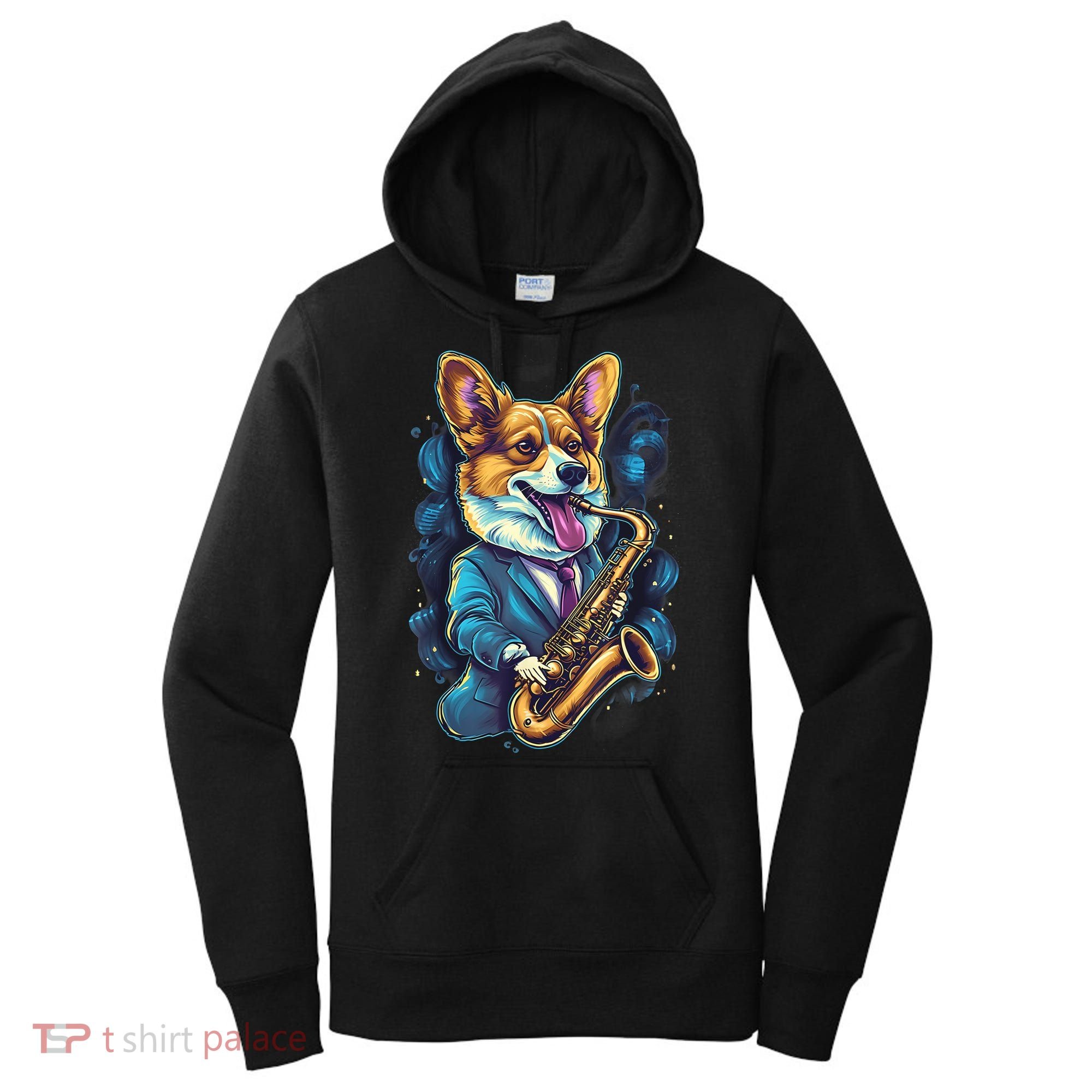 Jazz Musician Corgi Dog Saxophone Women's Hoodie