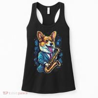 Jazz Musician Corgi Dog Saxophone Women's Tank Top thumb 0