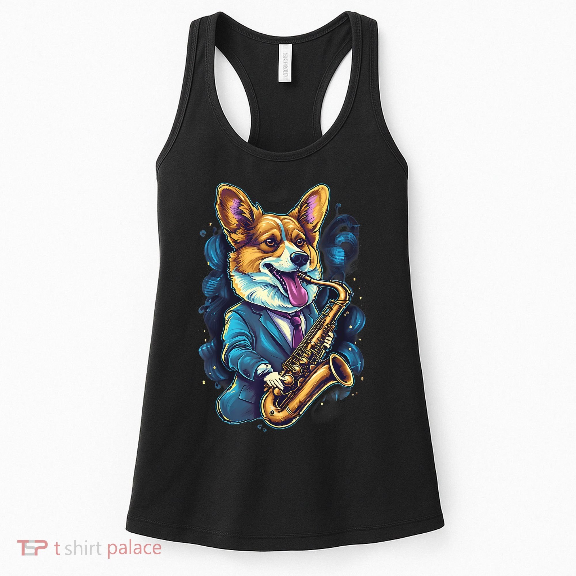 Jazz Musician Corgi Dog Saxophone Women's Tank Top