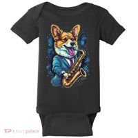 Jazz Musician Corgi Dog Saxophone Baby Bodysuit thumb 0