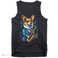 Jazz Musician Corgi Dog Saxophone Tank Top thumb 0