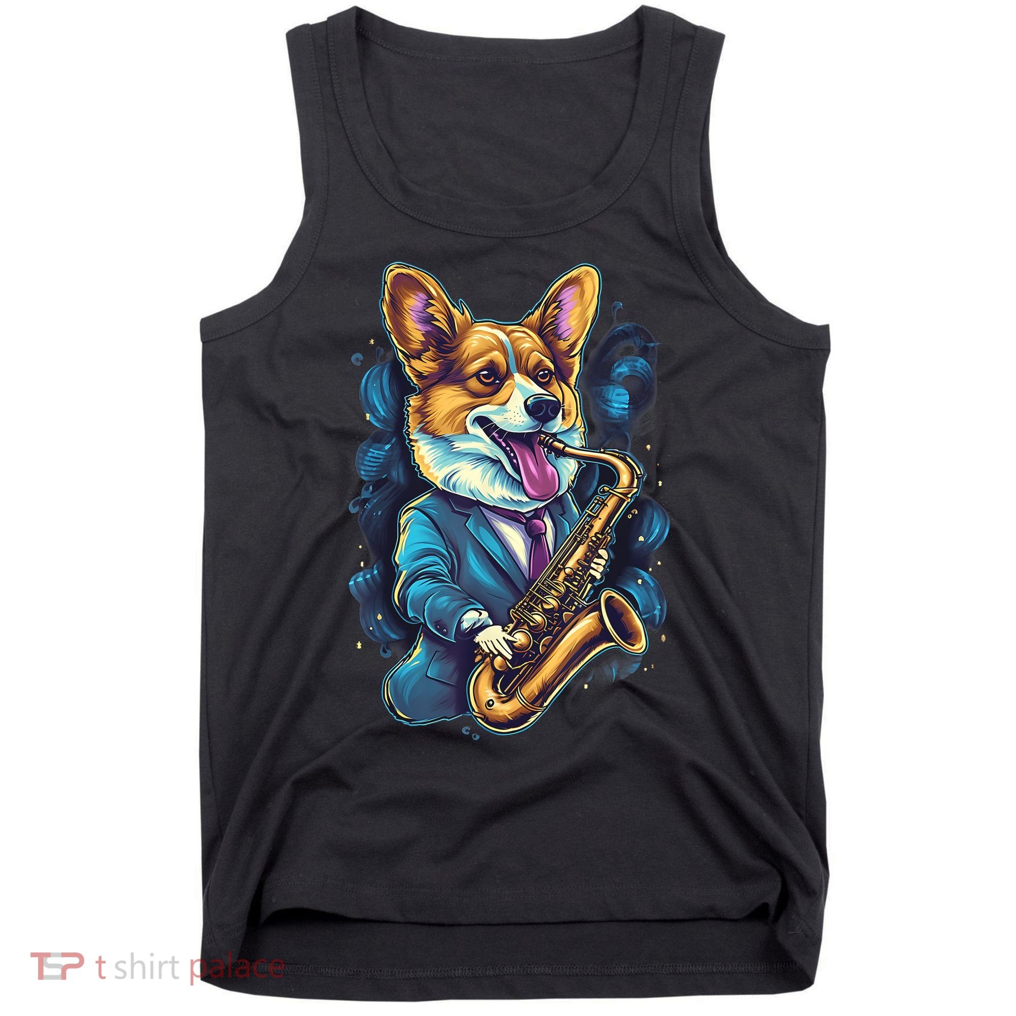 Jazz Musician Corgi Dog Saxophone Tank Top