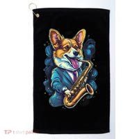 Jazz Musician Corgi Dog Saxophone Golf Towel thumb 0