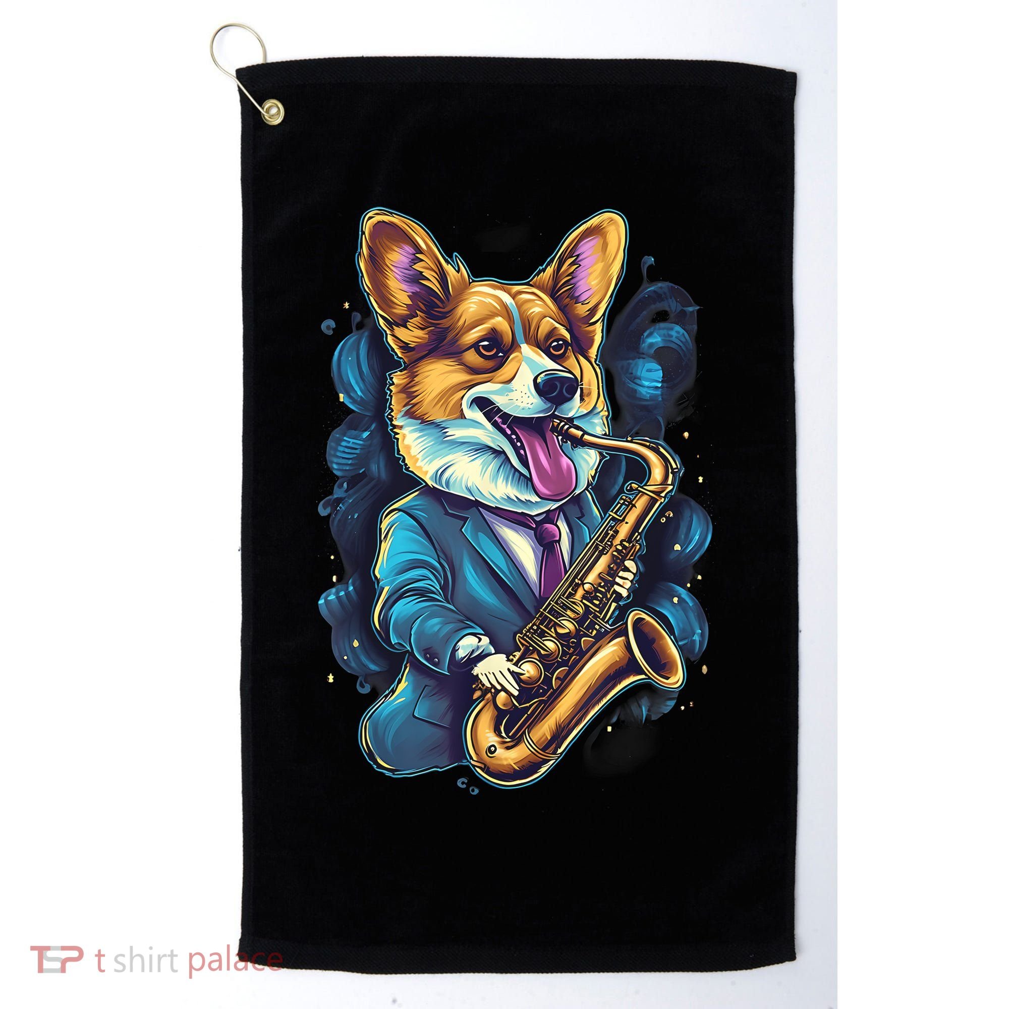 Jazz Musician Corgi Dog Saxophone Golf Towel