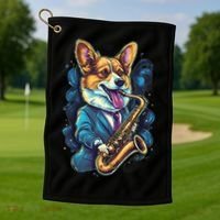 Jazz Musician Corgi Dog Saxophone Golf Towel thumb 1