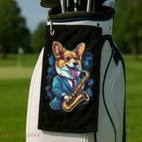 Jazz Musician Corgi Dog Saxophone Golf Towel thumb 2